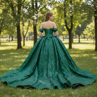 Gorgeous Beading Sequins Prom Gown with Off The Shoulder Quinceanera Dress