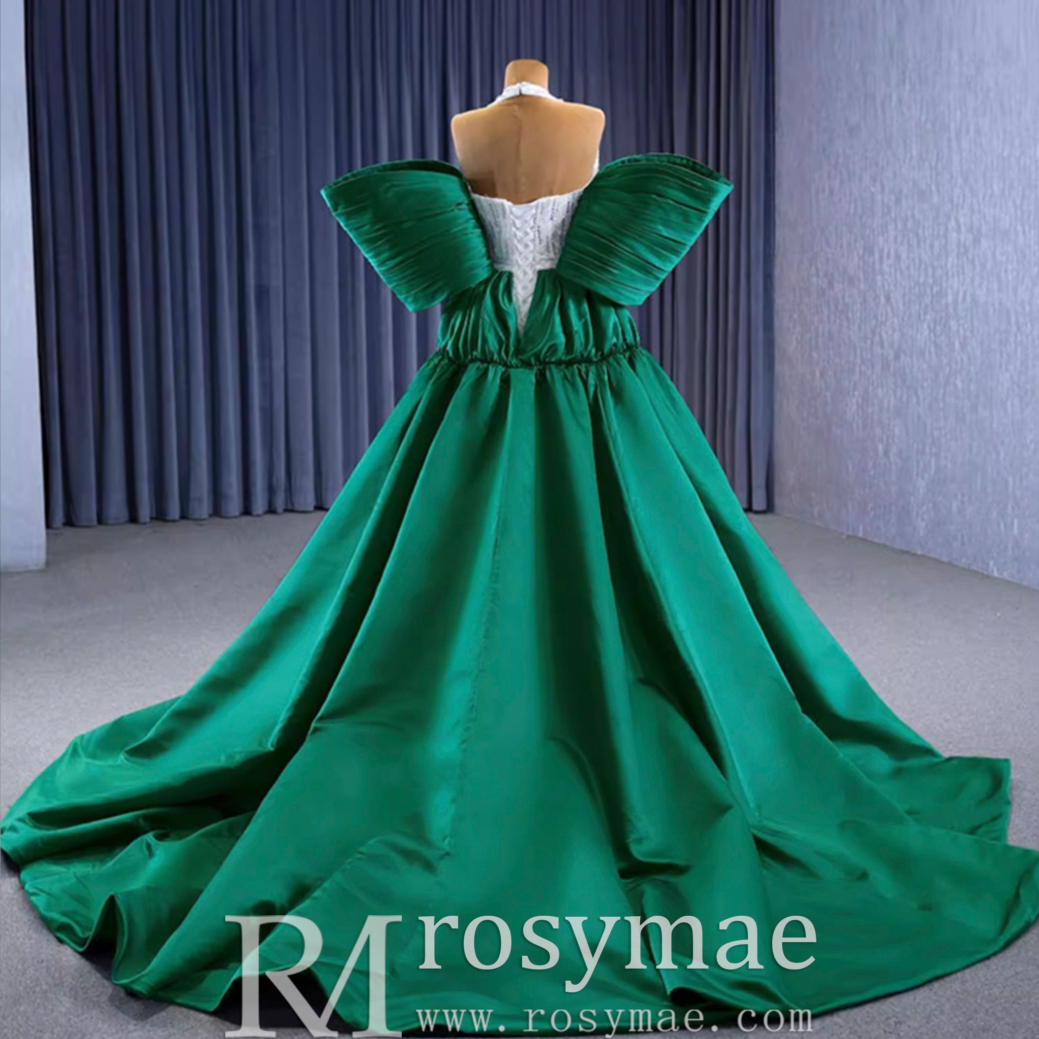 emerald green formal dress for wedding V-neck Halter Green Satin Mermaid Wedding Dress Formal Gown Custom Colors / 10
