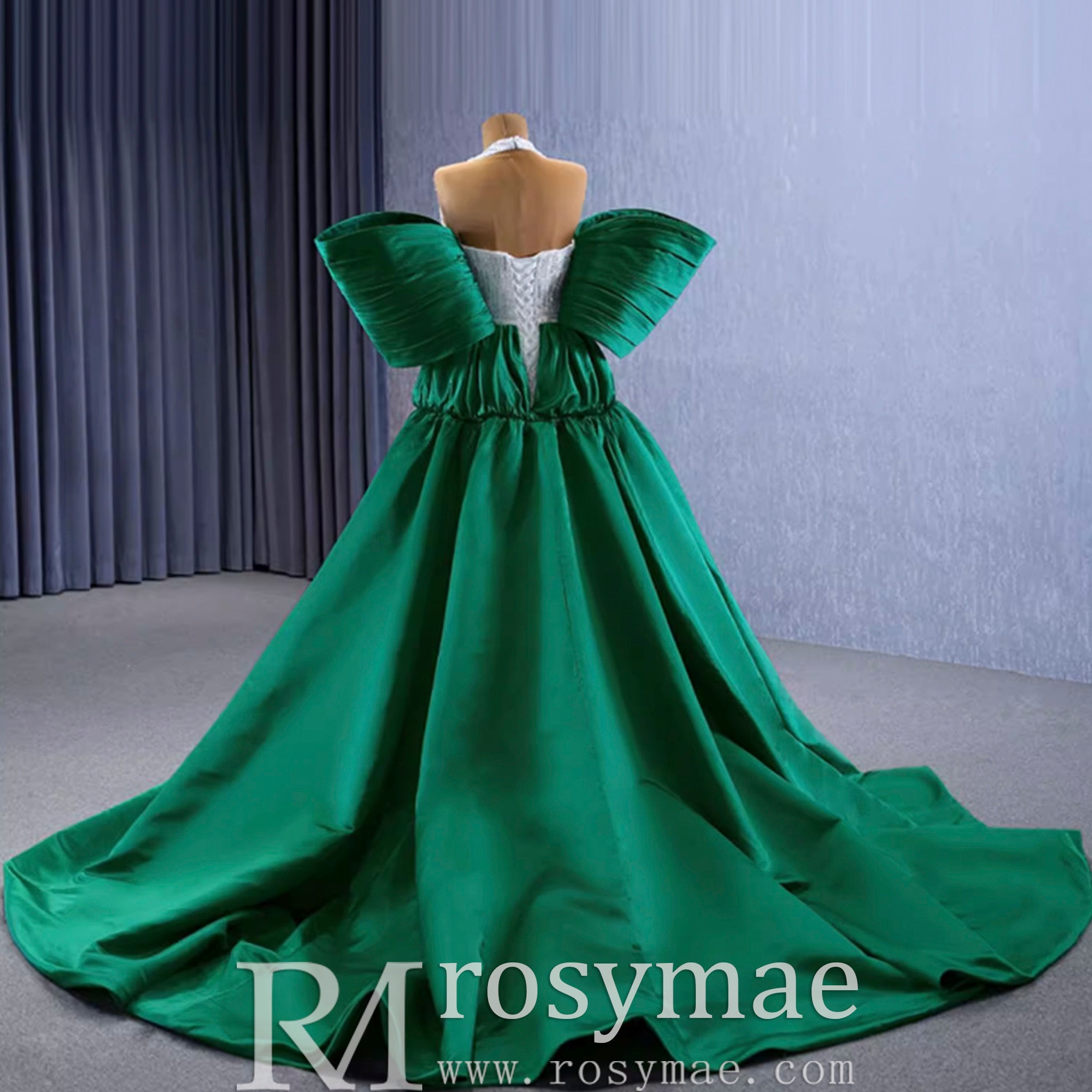 V-Neck Halter Green Satin Mermaid Wedding Dress Formal Gown Custom Colors / 10 V-Neck Halter Green Satin Mermaid Wedding Dress Formal Gown Custom Colors / 10
