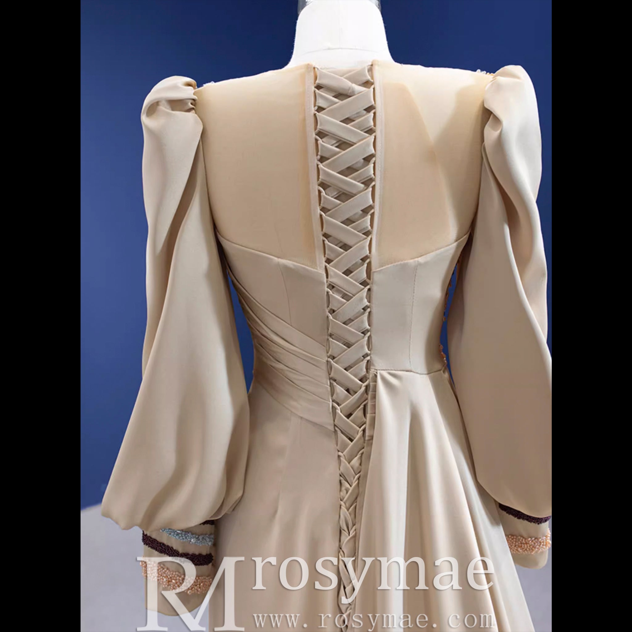 Champagne Satin Evening Dress Fit Flare Long Sleeve Party Formal Dress Champagne / 22w Champagne Satin Evening Dress Fit Flare Long Sleeve Party Formal Dress Champagne / 22w