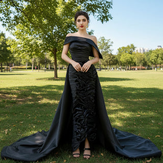 Vintage Mermaid Pageant Dress Ruffled Formal Evening Dresses with Overskirt Black / 0 Vintage Mermaid Pageant Dress Ruffled Formal Evening Dresses with Overskirt Black / 0