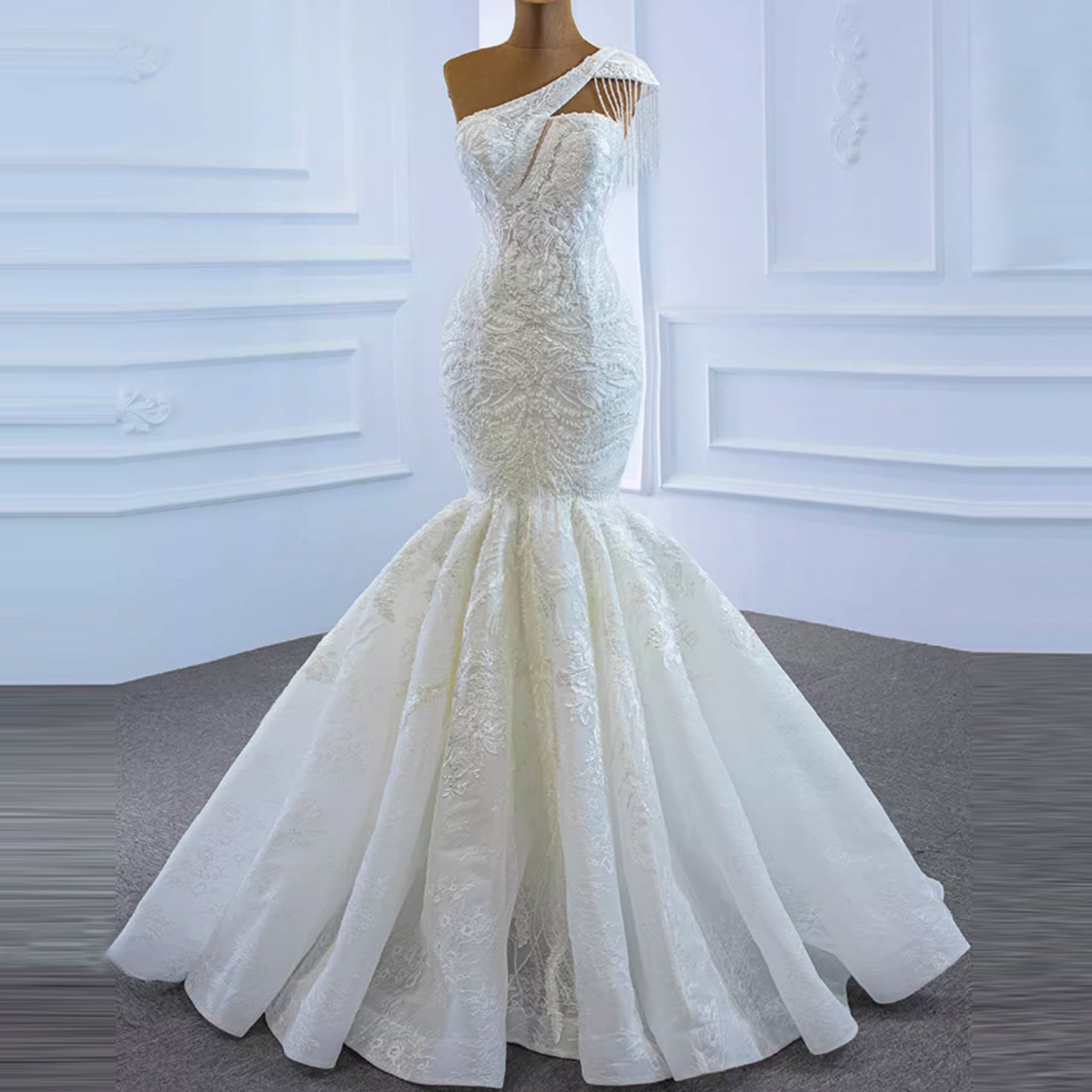 Vintage One Shoulder Cap Sleeve Lace Mermaid Wedding Dress Ivory / 12 Vintage One Shoulder Cap Sleeve Lace Mermaid Wedding Dress Ivory / 12
