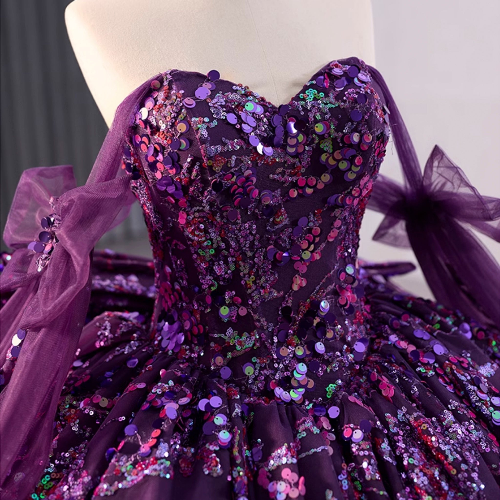 Sparkly Sequin Purple Wedding Dress with Off Shoulder Quinceanera Gown Custom Colors / 20W Sparkly Sequin Purple Wedding Dress with Off Shoulder Quinceanera Gown Custom Colors / 20W