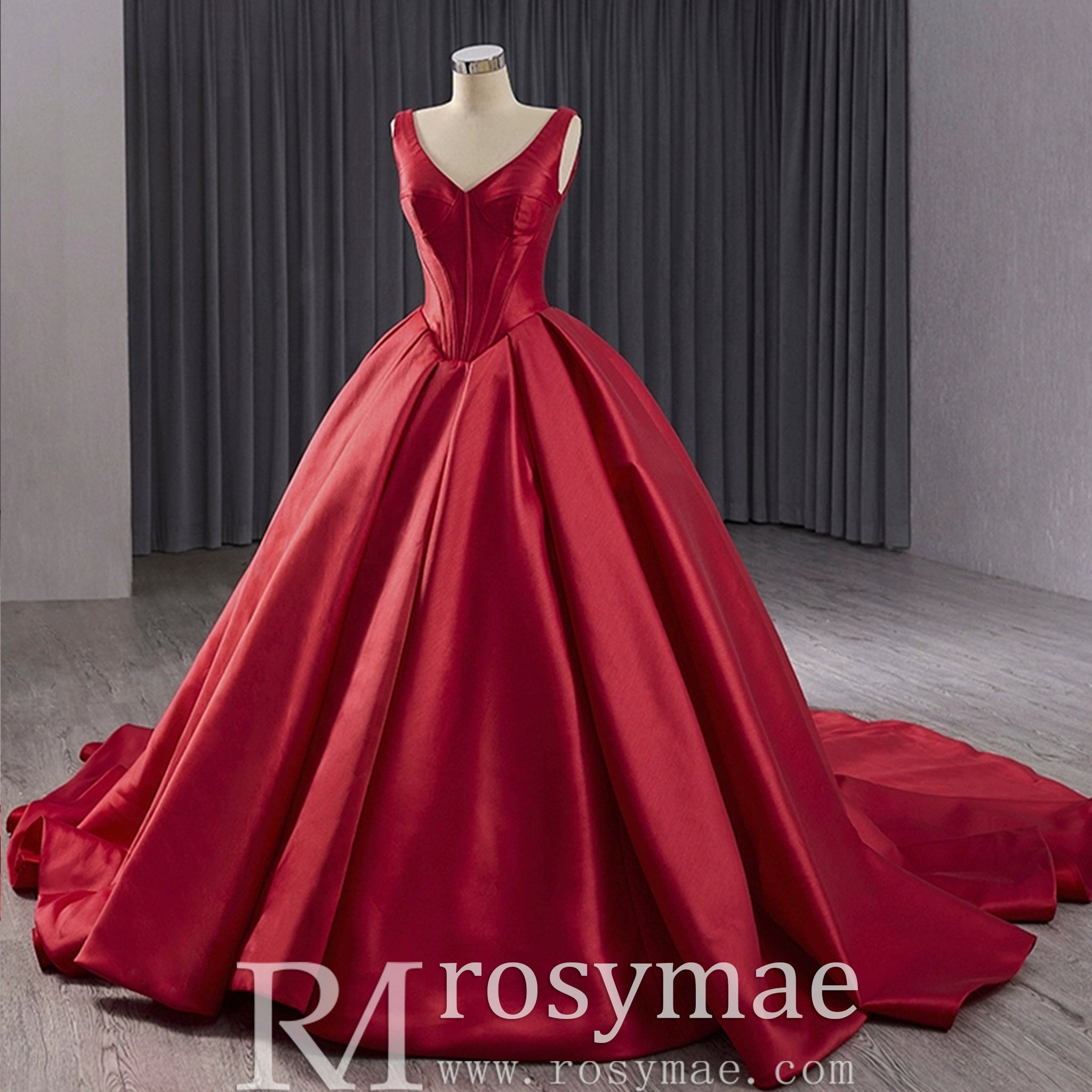 Ball Gown Satin Red Wedding Dress Formal Prom Gown with Double V Custom Colors / 30W Ball Gown Satin Red Wedding Dress Formal Prom Gown with Double V Custom Colors / 30W