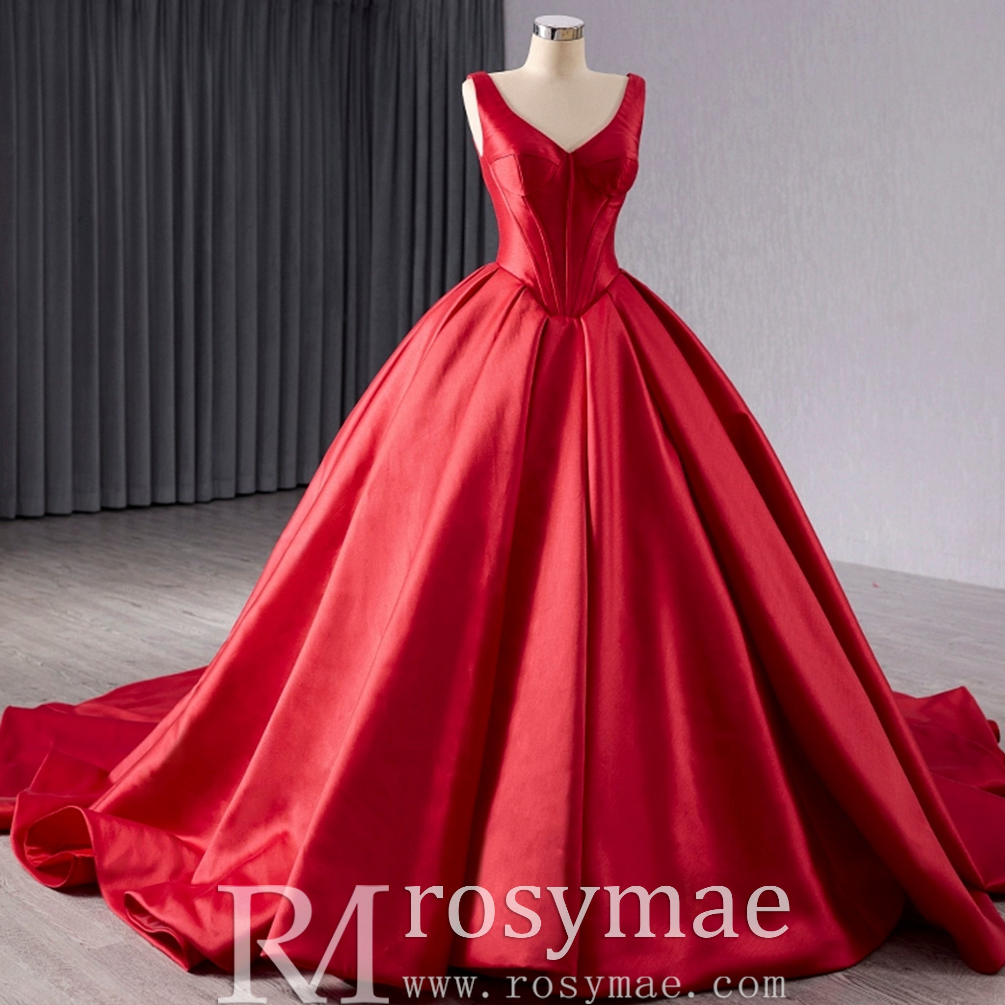 Ball Gown Satin Red Wedding Dress Formal Prom Gown with Double V – Rosymae Ball Gown Satin Red Wedding Dress Formal Prom Gown with Double V – Rosymae