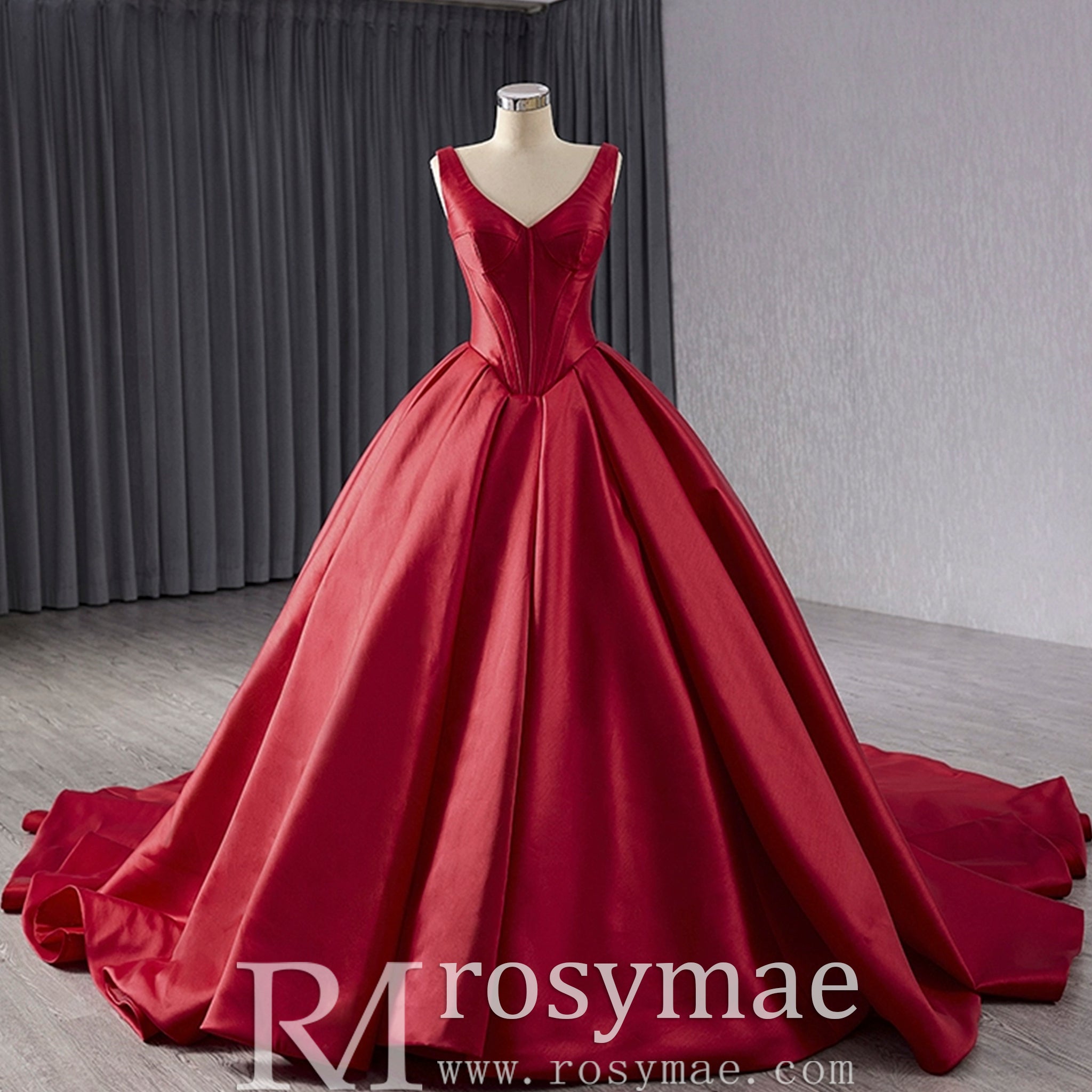 Ball Gown Satin Red Wedding Dress Formal Prom Gown with Double V Rosymae Ball Gown Satin Red Wedding Dress Formal Prom Gown with Double V Rosymae