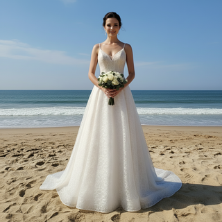 Fairy Tale Spaghetti Straps Princess Lace Wedding Dress with Pocket