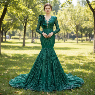 Sparkly Unique Sequins Long Sleeve Mermaid Prom Dress