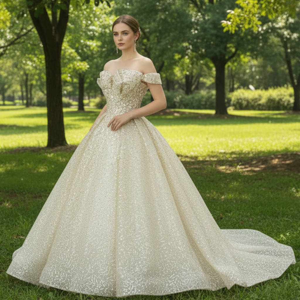 Vintage Champagne Gold Wedding Dress with Off the Shoulder Custom Colors / 2 Vintage Champagne Gold Wedding Dress with Off the Shoulder Custom Colors / 2