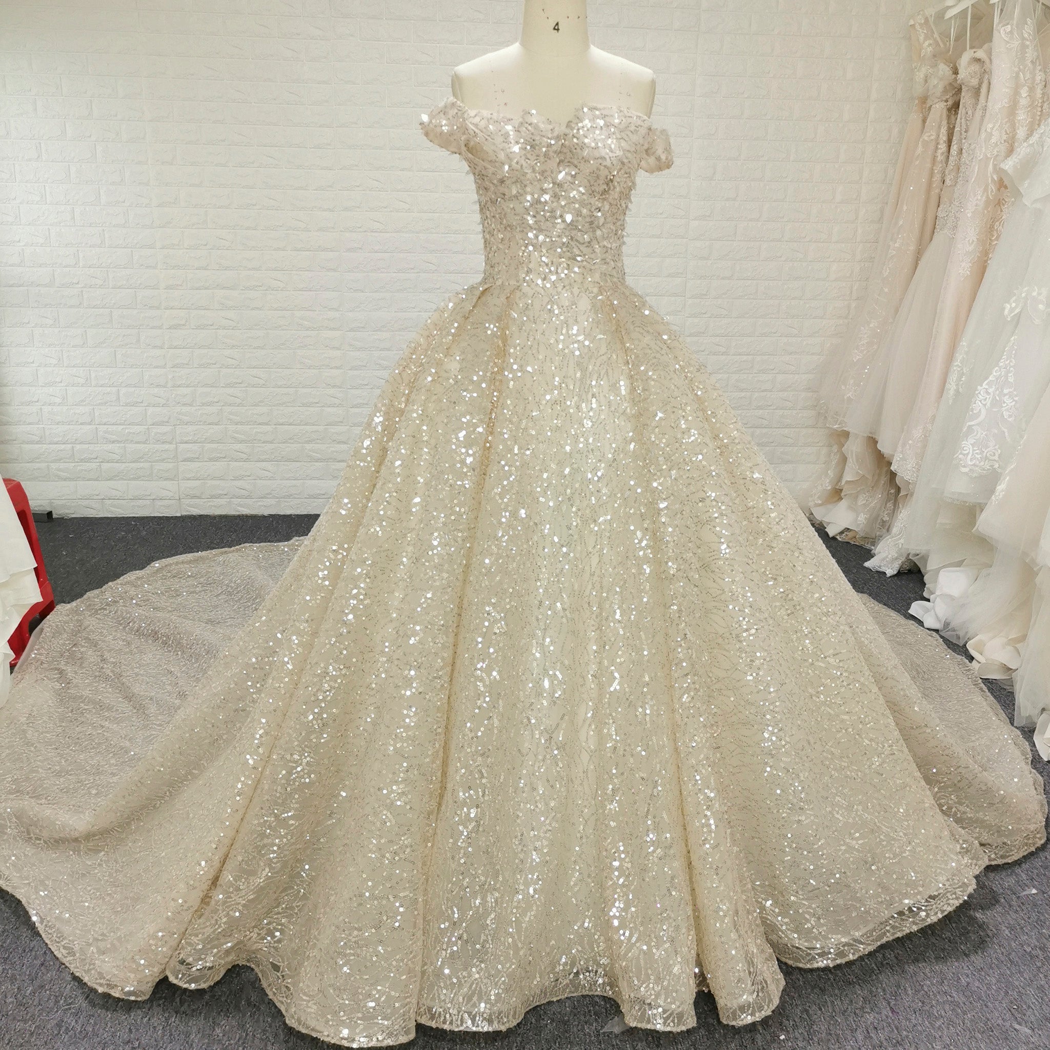 Vintage Champagne Gold Wedding Dress with Off the Shoulder Custom Colors / 2 Vintage Champagne Gold Wedding Dress with Off the Shoulder Custom Colors / 2