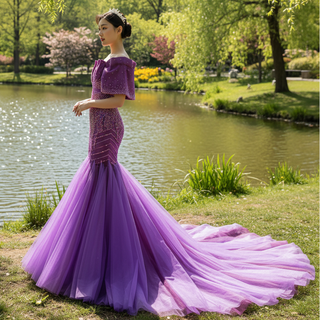 Vintage Magenta Mermaid Formal Dresses Purple Pageant Dress