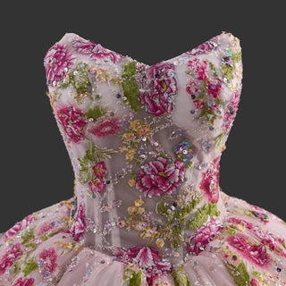 Strapless Sweetheart Ball Gown Quinceañera Dress with Floral Sequined Embroidery