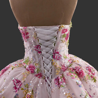 Strapless Sweetheart Ball Gown Quinceañera Dress with Floral Sequined Embroidery
