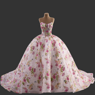 Strapless Sweetheart Ball Gown Quinceañera Dress with Floral Sequined Embroidery