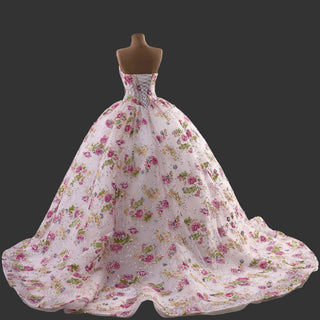 Strapless Sweetheart Ball Gown Quinceañera Dress with Floral Sequined Embroidery