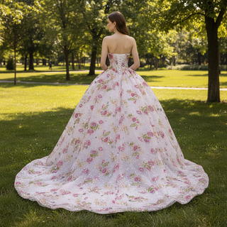 Strapless Sweetheart Ball Gown Quinceañera Dress with Floral Sequined Embroidery