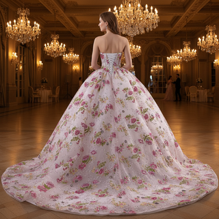 Strapless Sweetheart Ball Gown Quinceañera Dress with Floral Sequined Embroidery
