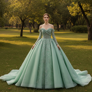 Sage Green Ball Gown Quinceanera Dress with Off-the-Shoulder Sweetheart