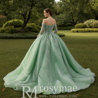 Sage Green Ball Gown Quinceanera Dress with Off-the-Shoulder Sweetheart
