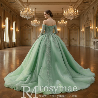 Sage Green Ball Gown Quinceanera Dress with Off-the-Shoulder Sweetheart