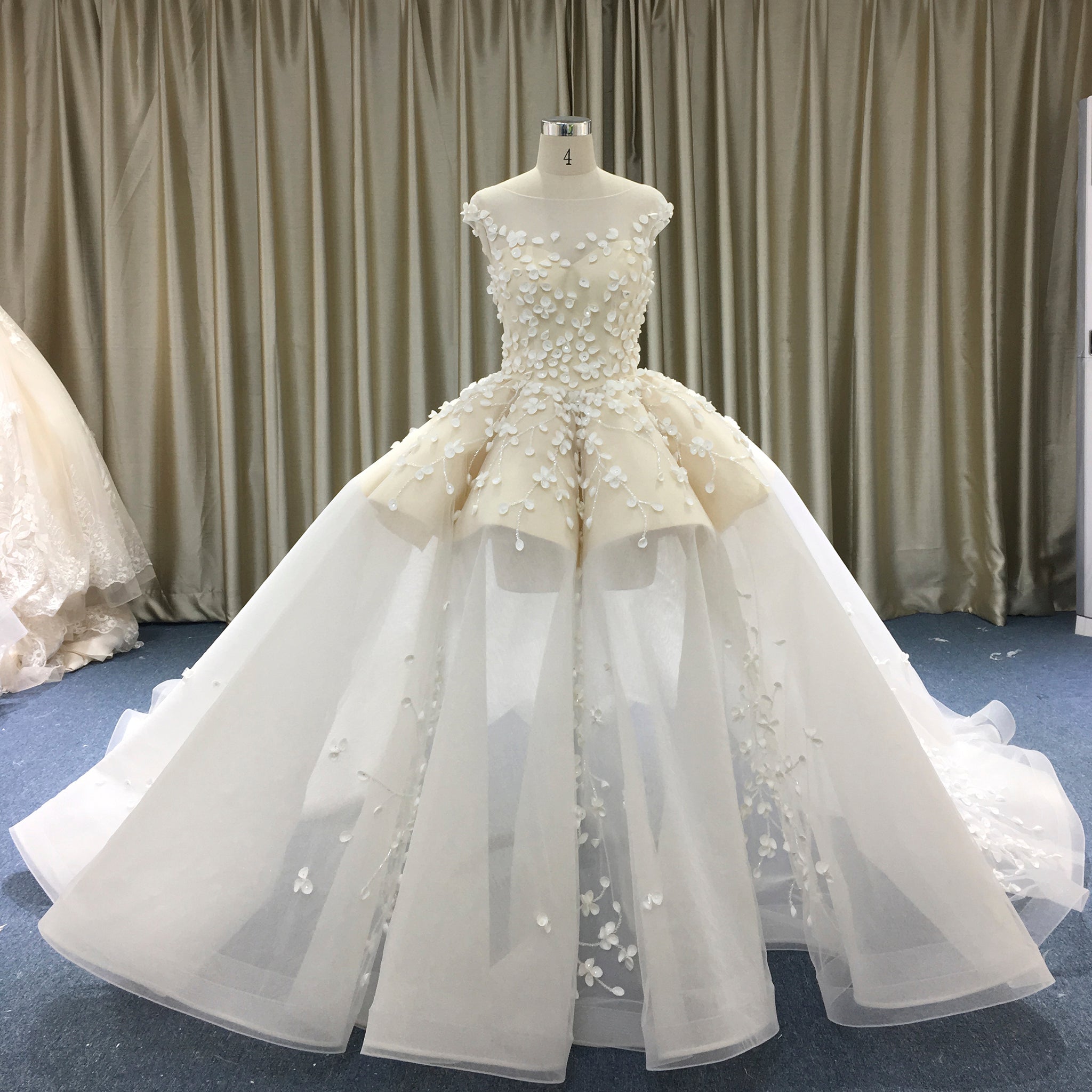 Voluminous Tiered Overskirt Wedding Dress with 3D Flowers & Mini Puff Rosymae Voluminous Tiered Overskirt Wedding Dress with 3D Flowers & Mini Puff Rosymae