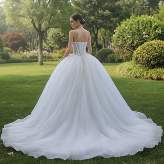 Luxury Sweetheart Neckline Ball Gown Wedding Dress Sheer Bodice
