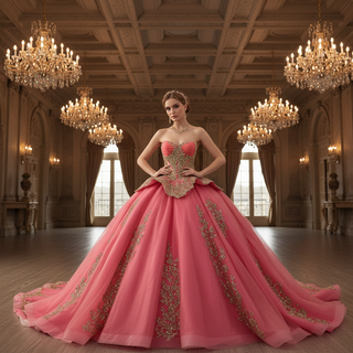 Strapless Sweetheart Quinceañera Dress with Voluminous Skirt and Gold Details