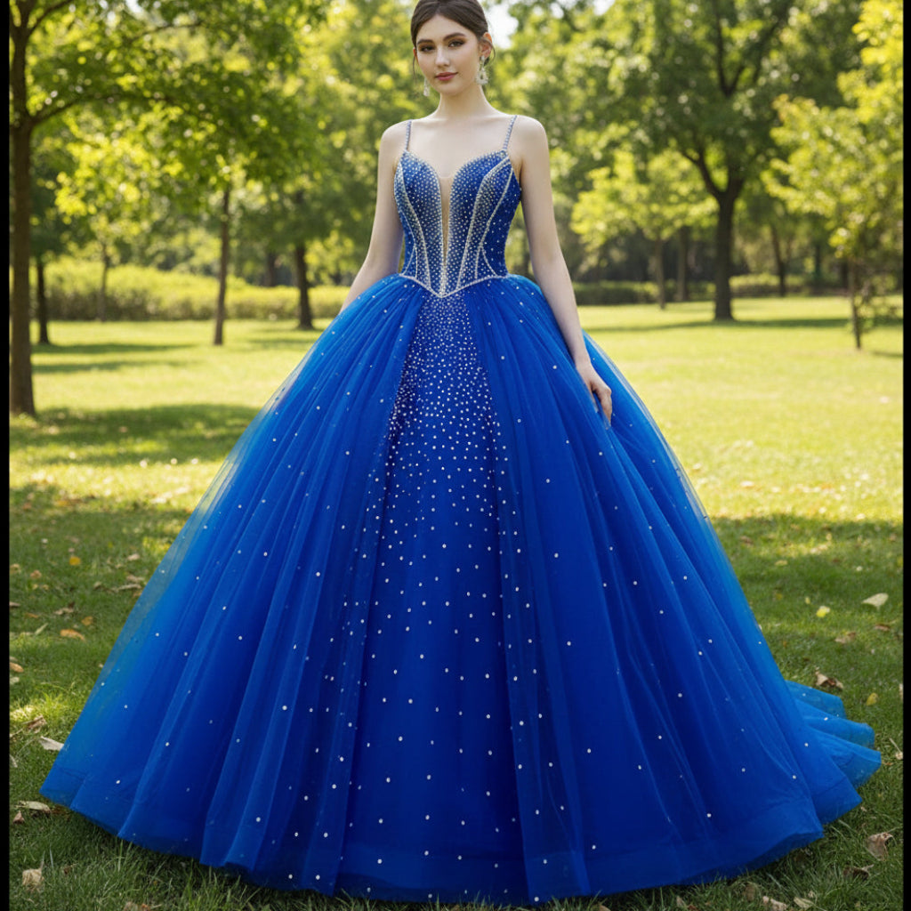 Puffy Blue Quinceanera Quinceanera Dresses Two Piece Sparkly V