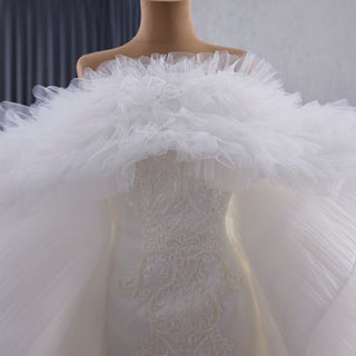 Elegant Mermaid Wedding Dress with Ruffled Cape