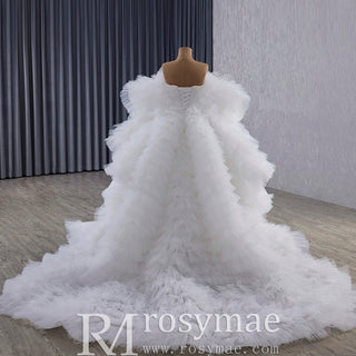 Elegant Mermaid Wedding Dress with Ruffled Cape
