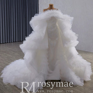 Elegant Mermaid Wedding Dress with Ruffled Cape
