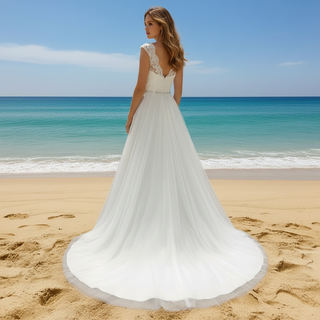 Vintage A-lkine Wedding Dress with Lace Bodice and Tulle Skirt for Brides