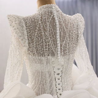 Luxury Modest High Neck Ball Gown Wedding Dress with Long Sleeve