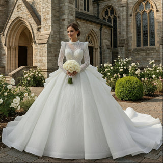 modest long sleeve wedding dresses Luxury Modest High Neck Ball Gown Wedding Dress with Long Sleeve – Rosymae