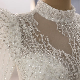 Luxury Modest High Neck Ball Gown Wedding Dress with Long Sleeve