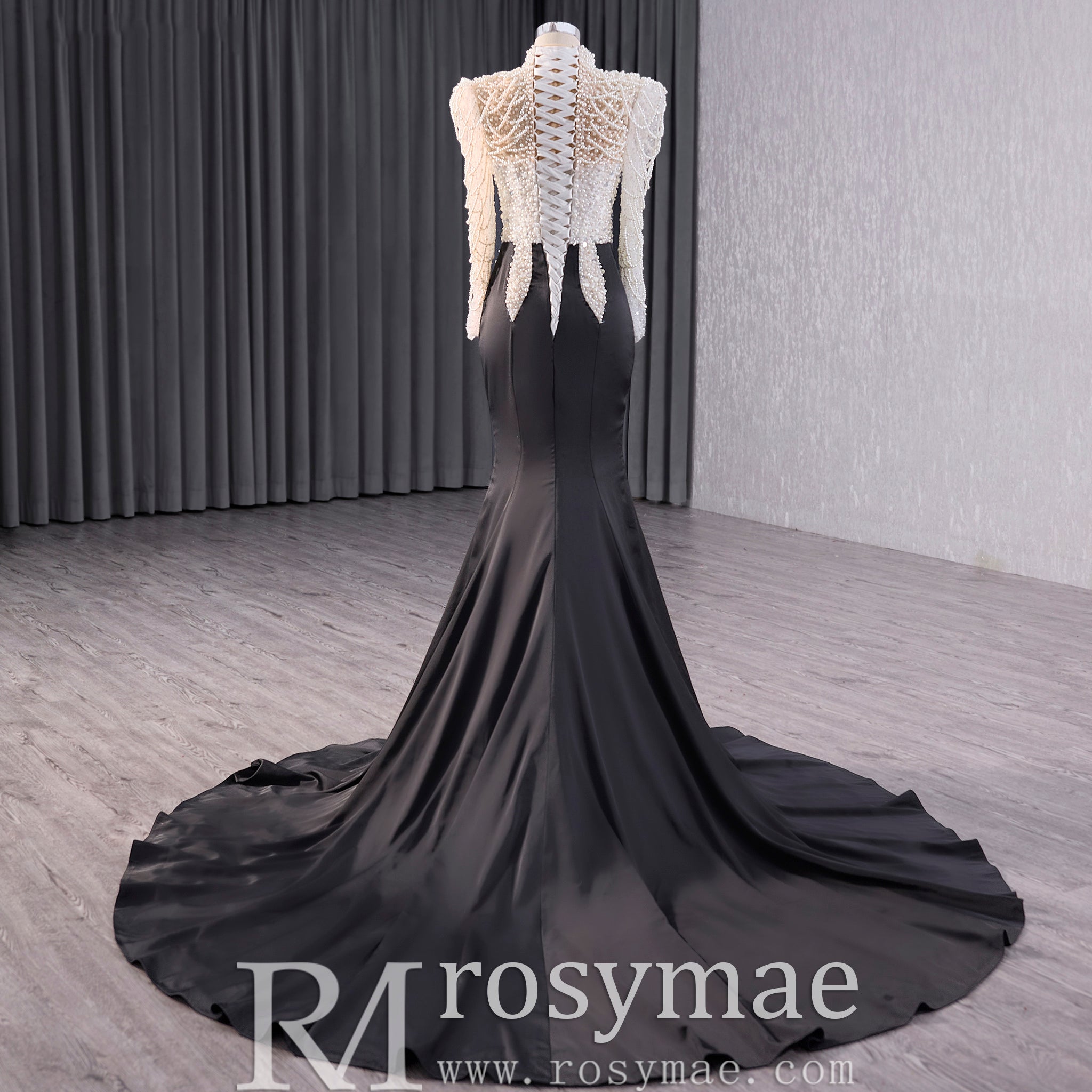 High Neck Two Tone White Black Mermaid Beading Pearl Evening Dresses Rosymae High Neck Two Tone White Black Mermaid Beading Pearl Evening Dresses Rosymae