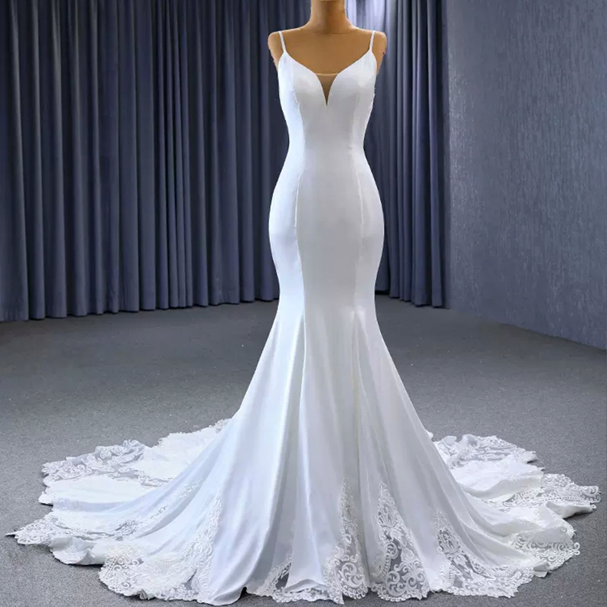 High-end Mermaid Spaghetti Straps Backless Wedding Dress White / 16W High-end Mermaid Spaghetti Straps Backless Wedding Dress White / 16W