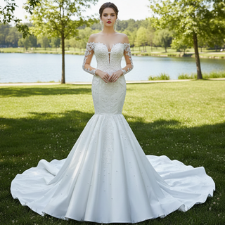 Vintage Off the Shoulder Mermaid Wedding Dresses with Long Sleeves