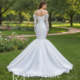 Vintage Off the Shoulder Mermaid Wedding Dresses with Long Sleeves