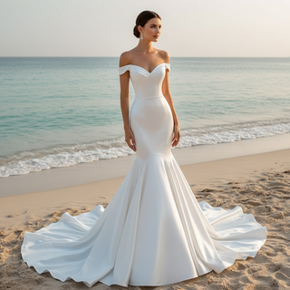 Simple Satin Trumpet Wedding Dress with Off the Shoulder