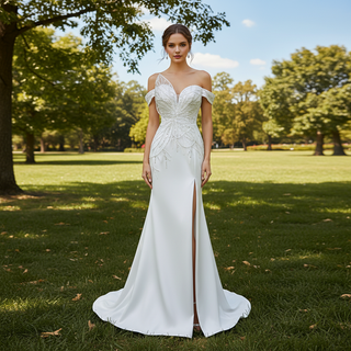 Sweetheart Sheath Satin Modern Butterfly Wedding Dress with Leg Slit