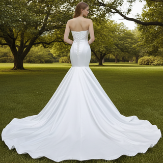 Simple Strapless Satin Trumpet Boat Neck Wedding Dress