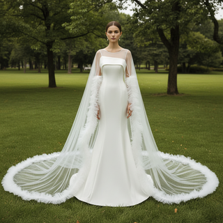 Unique Design Keyhole Satin Mermaid Wedding Dress with Cape