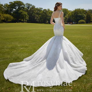 Gorgeous Beaded Lace Wedding Dress Mermaid Spaghetti Strap Bridal Gown