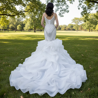 Beaded Spaghetti Strap Mermaid Wedding Dress with Ruffle Skirt