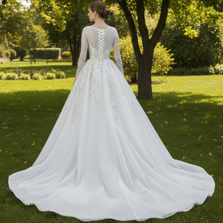 Long Sleeve Mermaid Wedding Dress with Detachable Skirt