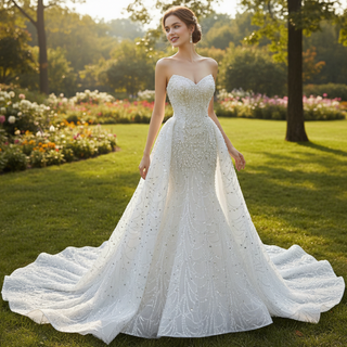 Popular Design 2 in 1 Mermaid Wedding Dress with Detachable Train