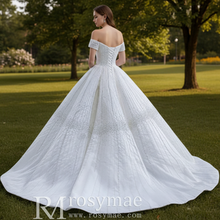 Luxury Beaded Sparkly Ball Gown Wedding Dress with Off the Shoulder
