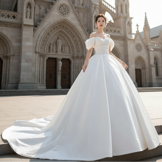 Pearl Beaded Luxury Wedding Dress Off the Shoulder Bridal Gown