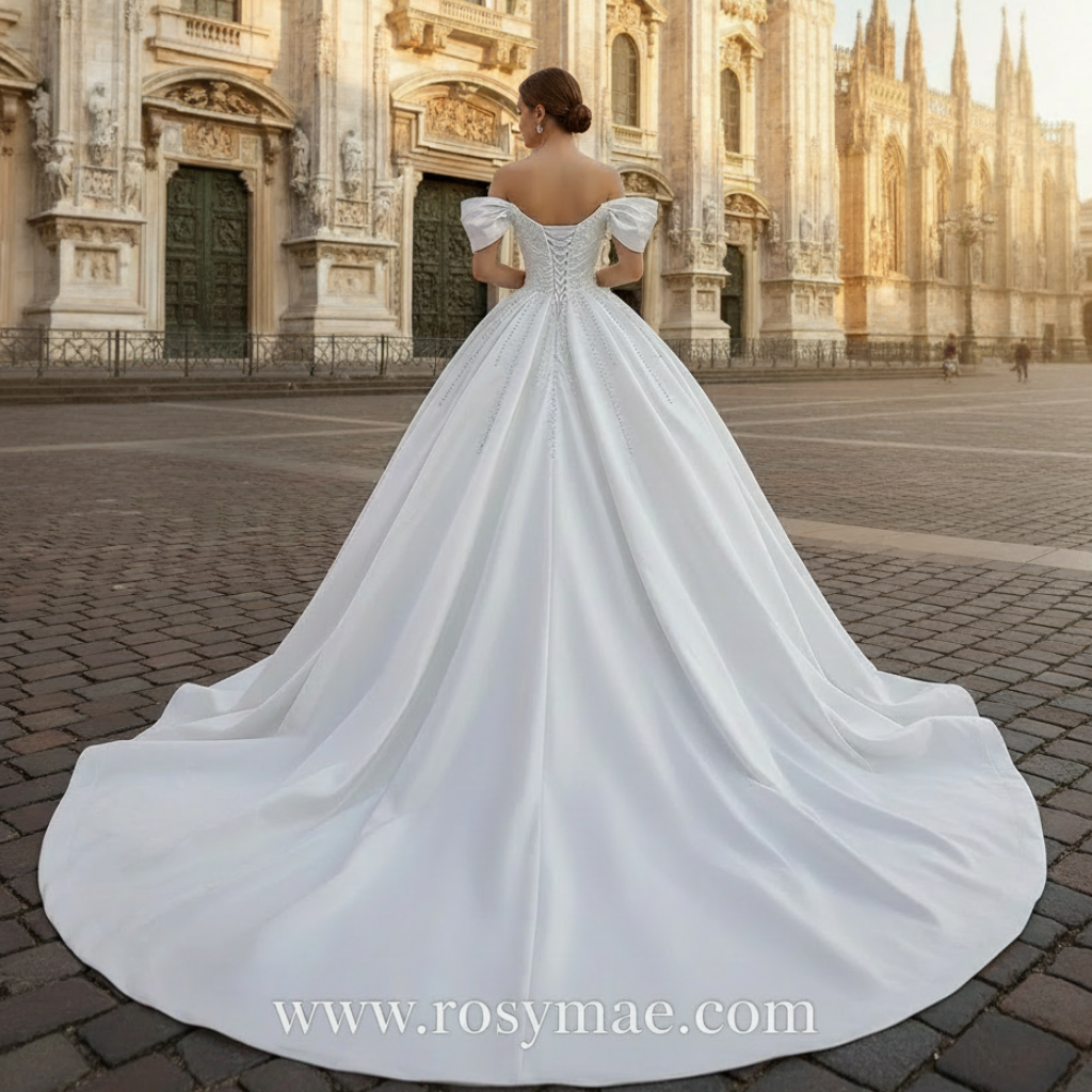 Pearl Beaded Luxury Wedding Dress Off the Shoulder Bridal Gown Rosymae Pearl Beaded Luxury Wedding Dress Off the Shoulder Bridal Gown Rosymae